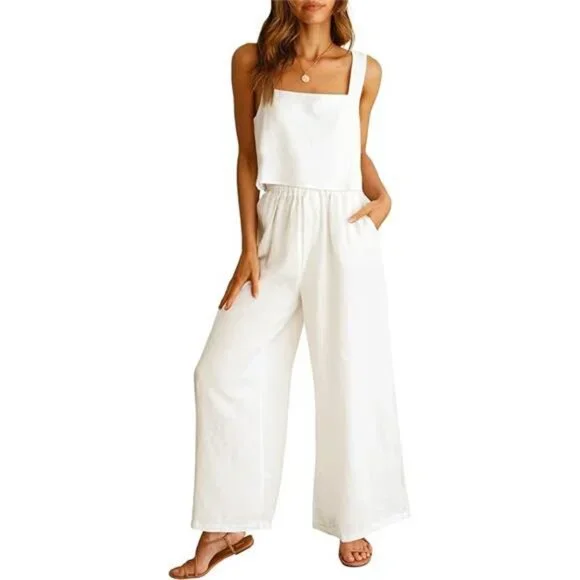 Women's Piece Outfits Linen Pants Jumpsuit Matching Lounge Set